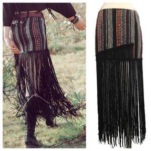 Aporia Bodycon Boho Mini Skirt with Tassels L